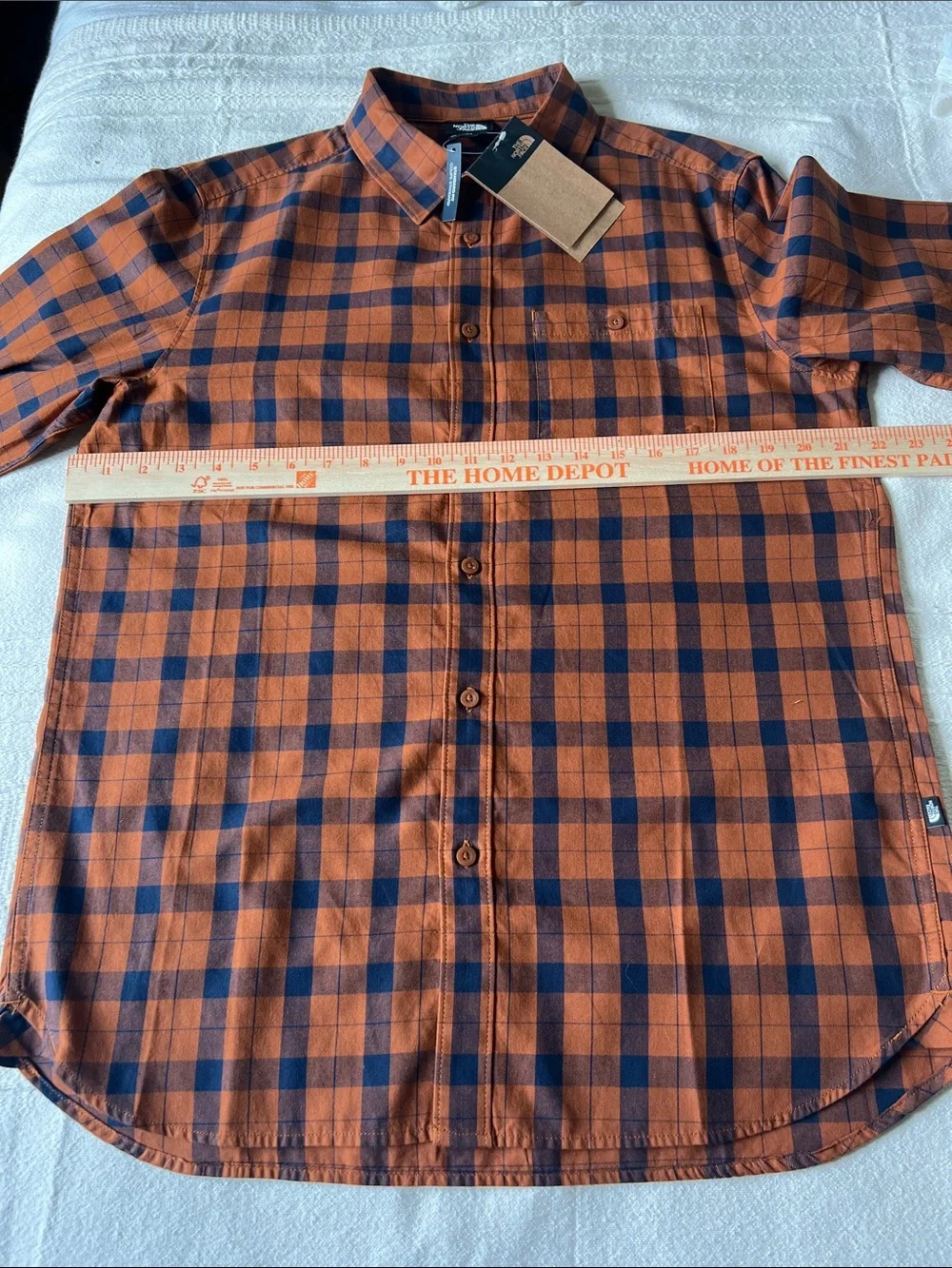 The North Face Orange and Navy Plaid Long-Sleeve Button-Down Shirt